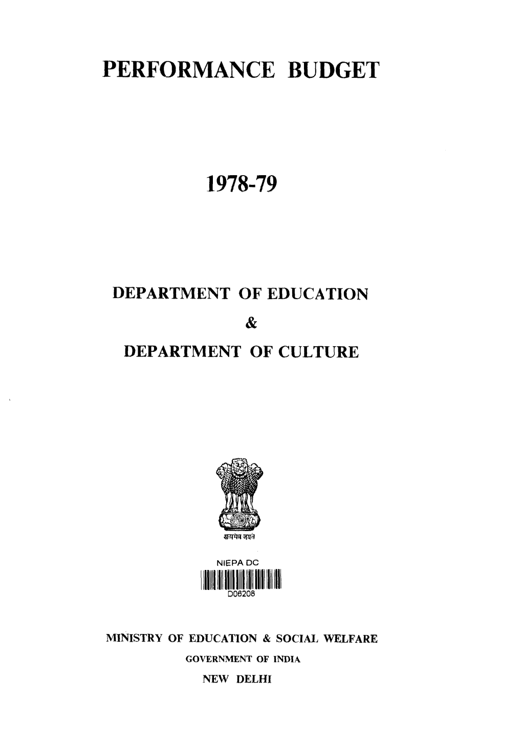 Performance Budget 1978-79 Department of Education