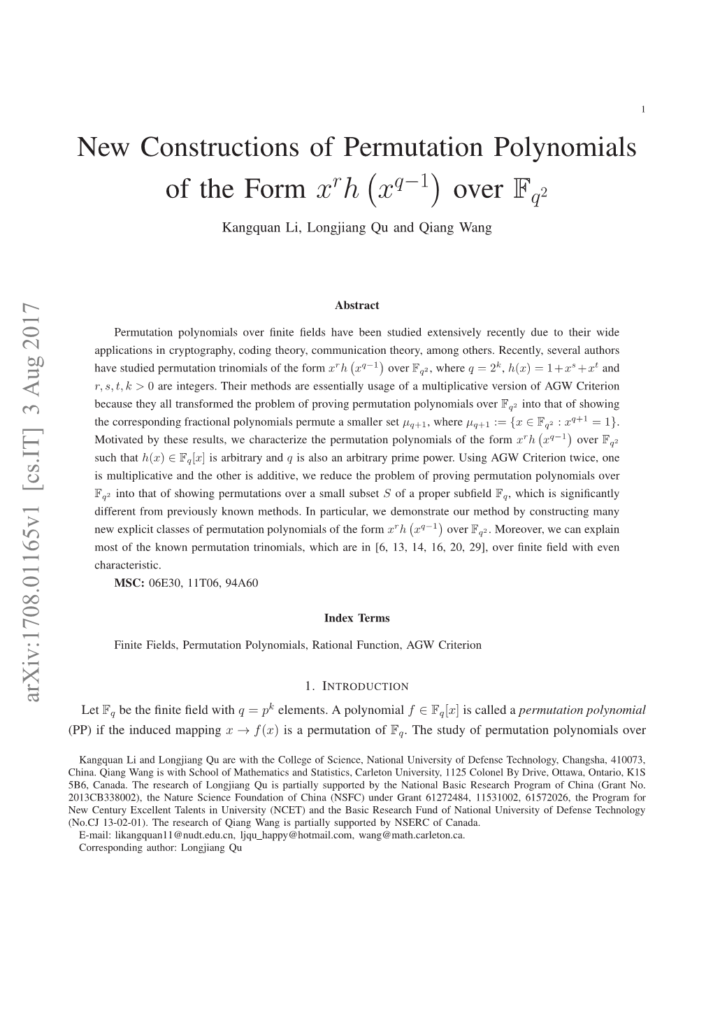 New Constructions of Permutation Polynomials of the Form X Q