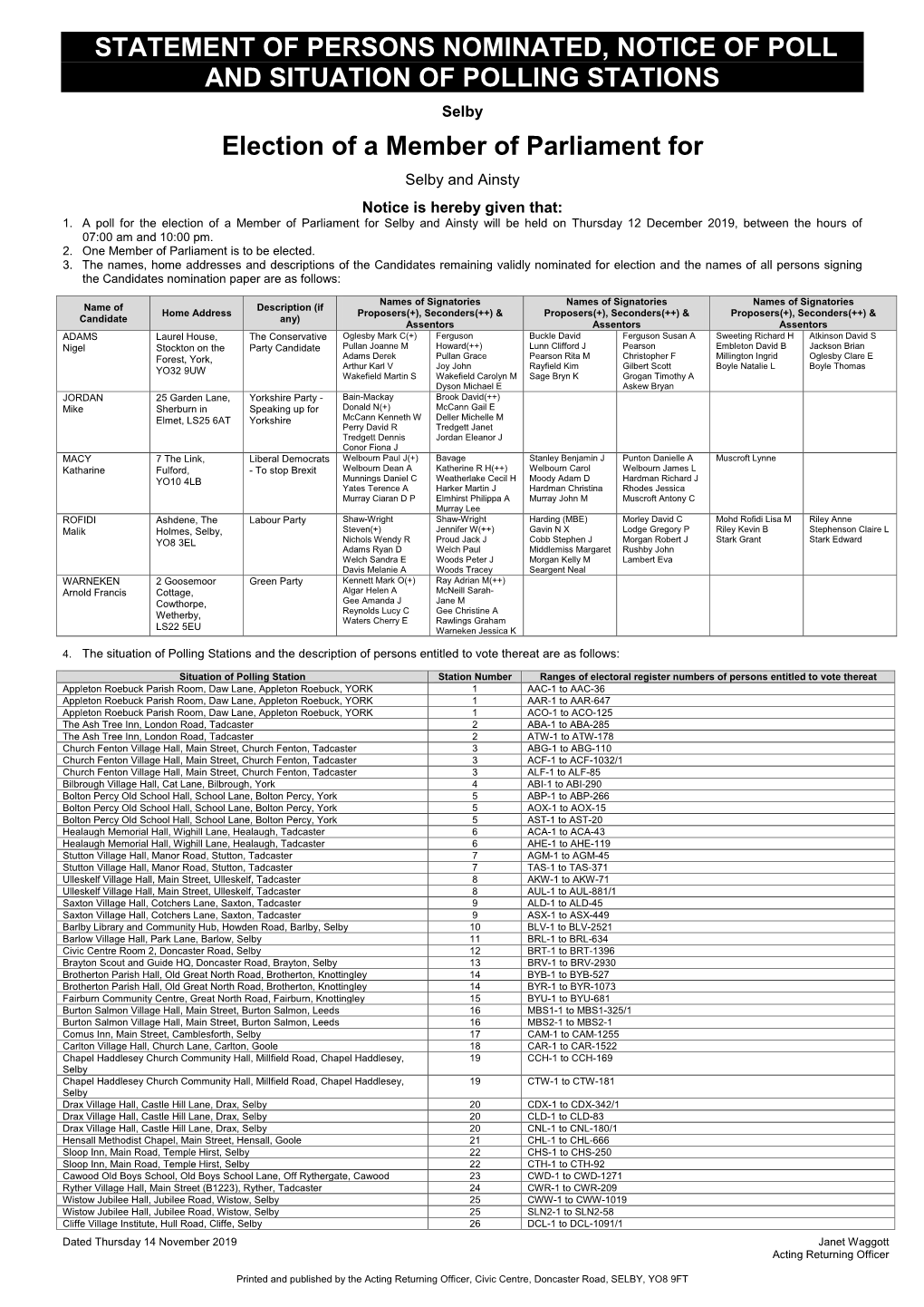 Statement of Persons Nominated & Notice of Poll & Situation of Polling