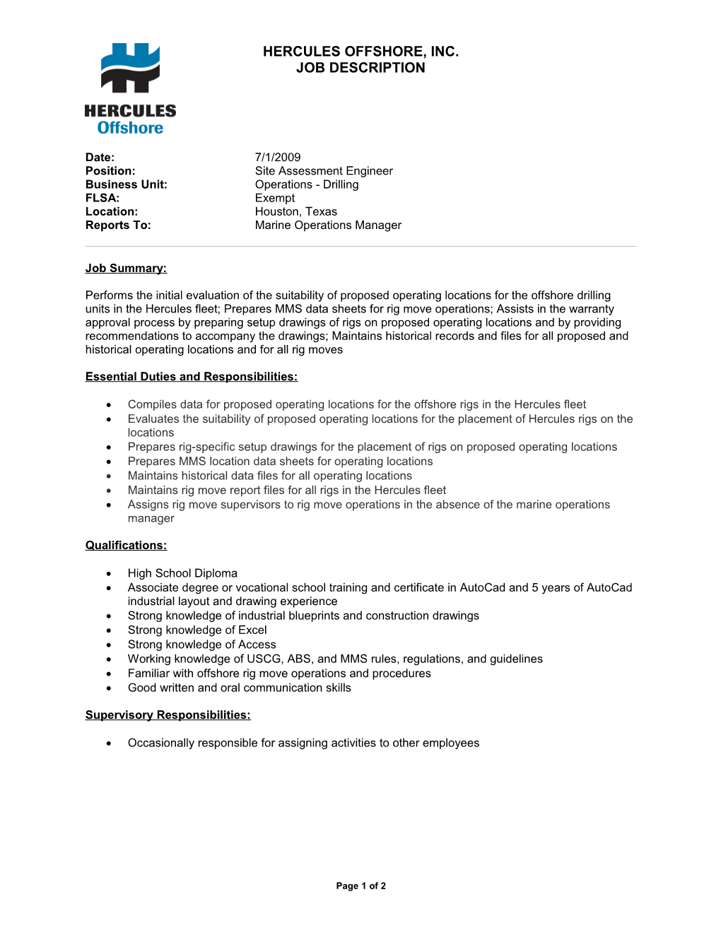 Position: Site Assessment Engineer