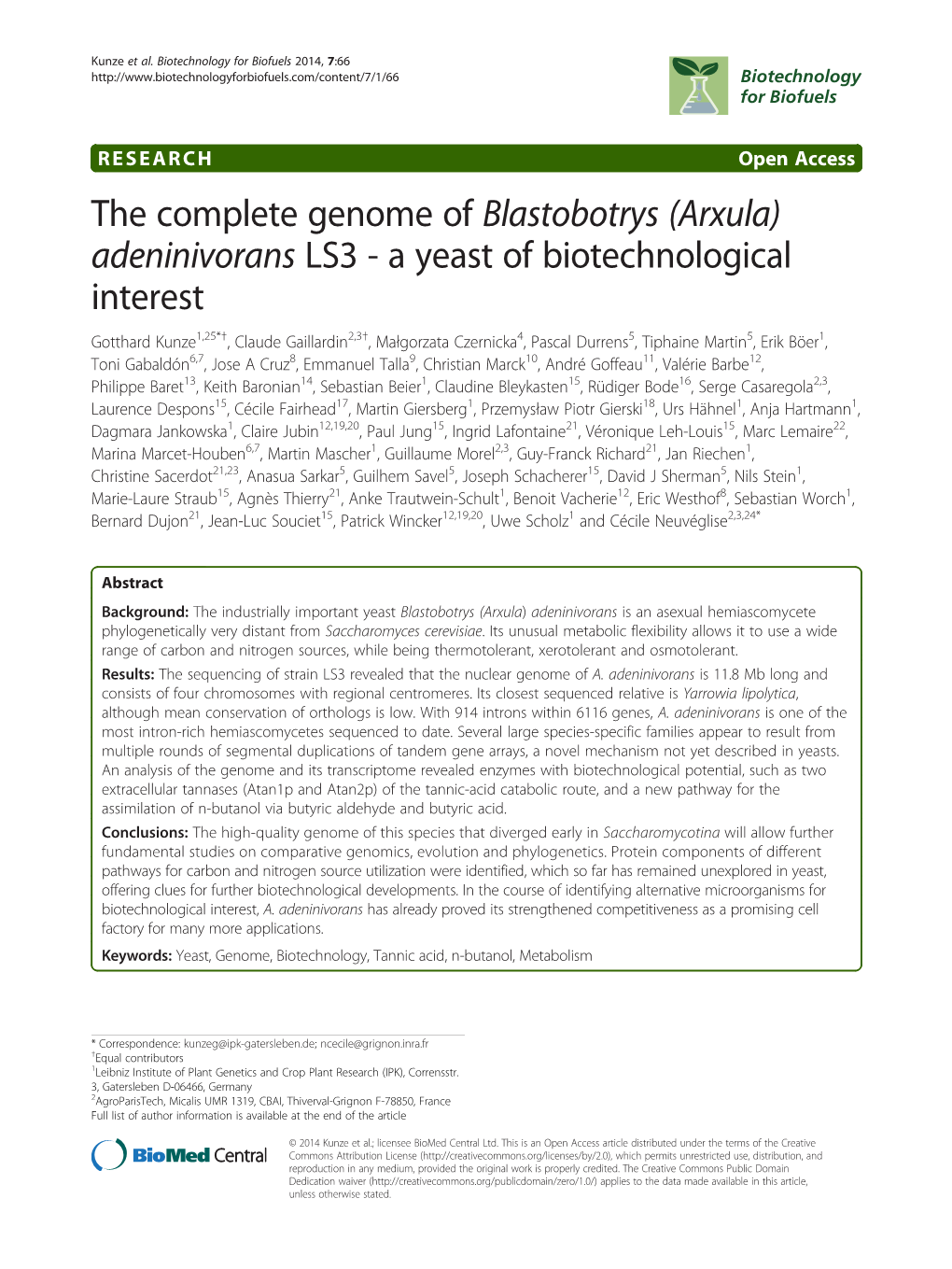 The Complete Genome of Blastobotrys (Arxula