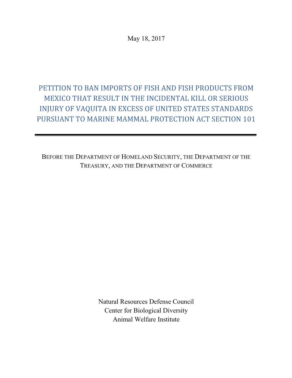 Petition to Ban Imports of Fish and Fish Products From