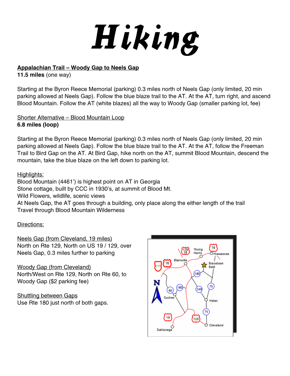 Appalachian Trail – Woody Gap to Neels Gap 11.5 Miles (One Way)