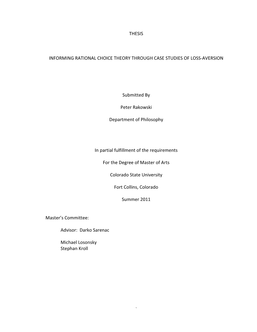 Thesis Informing Rational Choice Theory Through