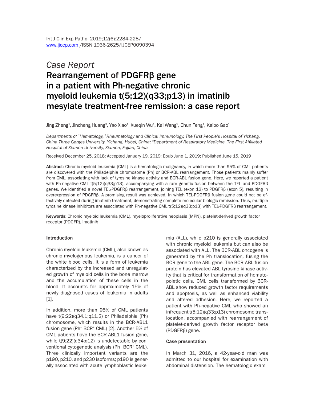Case Report Rearrangement of Pdgfrβ Gene in a Patient with Ph