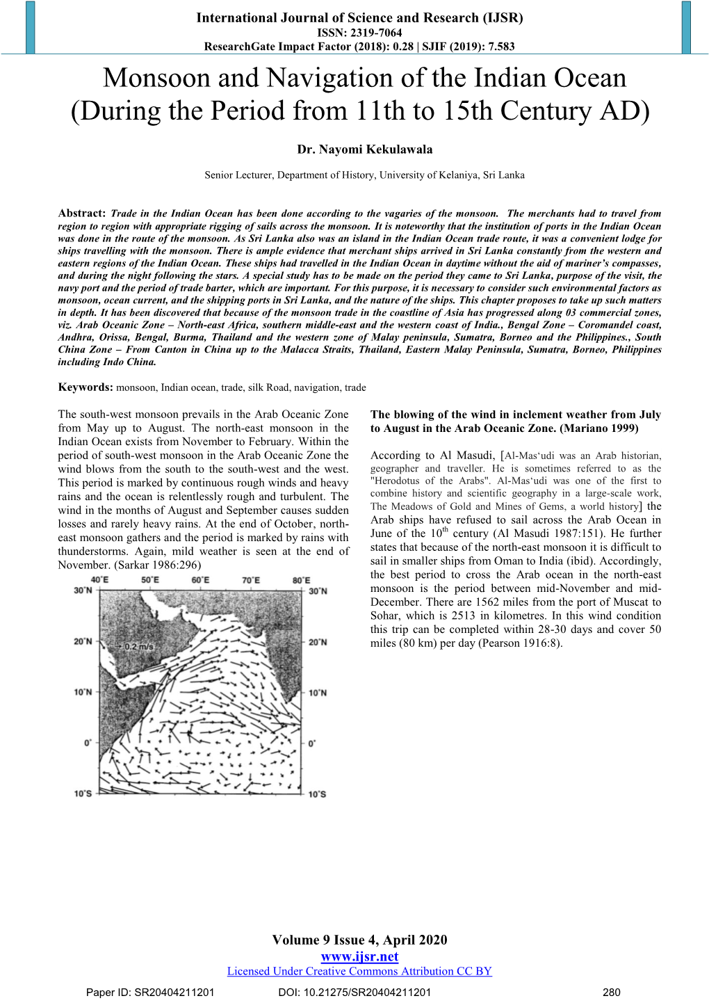 Monsoon and Navigation of the Indian Ocean (During the Period from 11Th to 15Th Century AD)