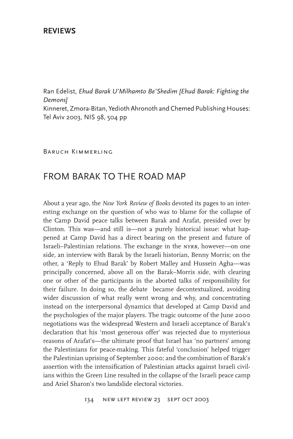 From Barak to the Road Map