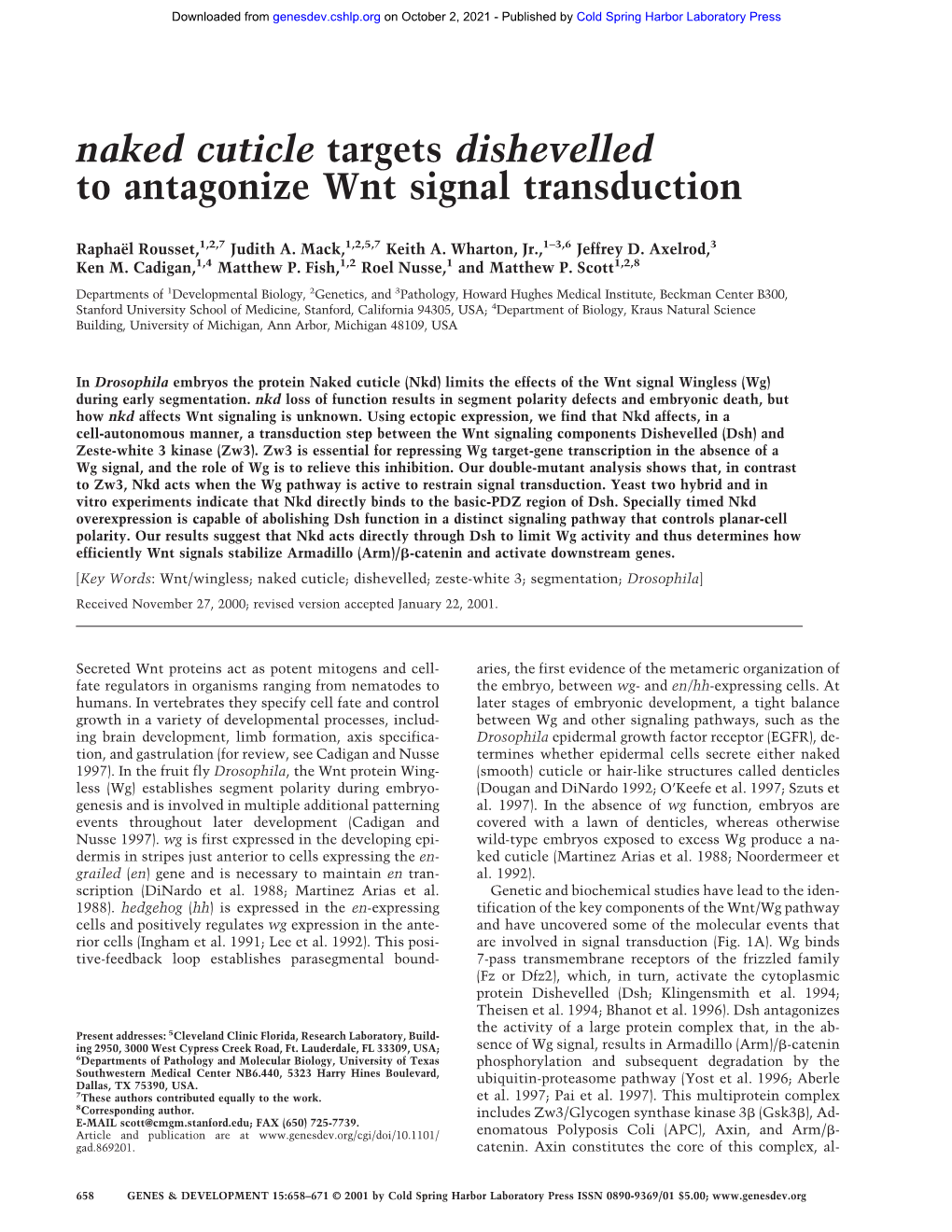 Naked Cuticle Targets Dishevelled to Antagonize Wnt Signal Transduction