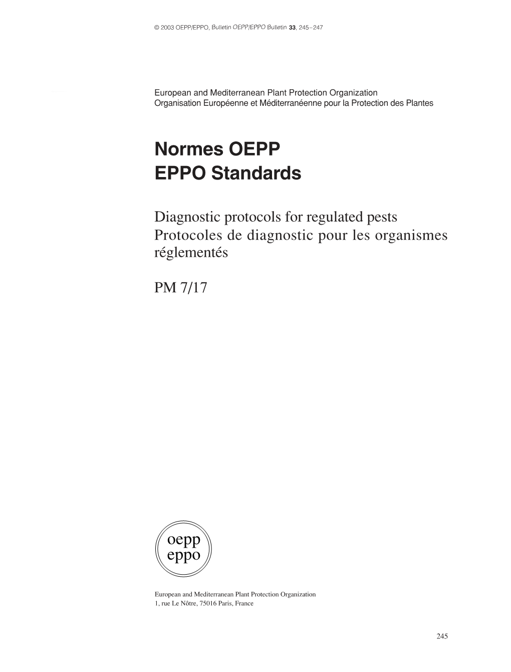 Normes OEPP EPPO Standards