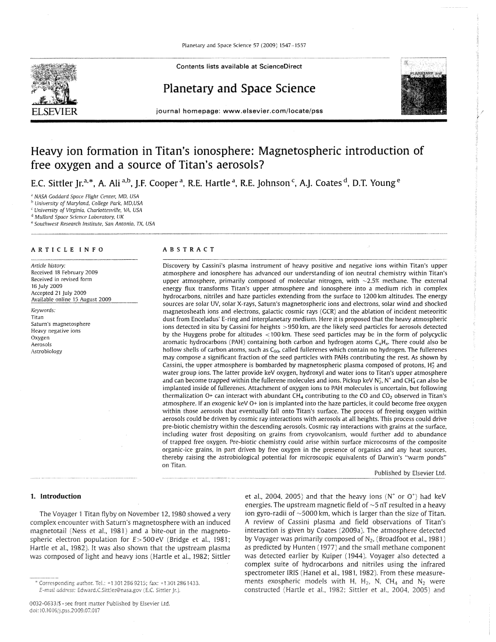 Planetary and Space Science Heavy Ion Formation in Titan's Ionosphere