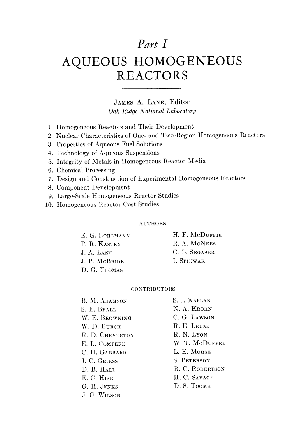 Aqueous Homogeneous Reactors