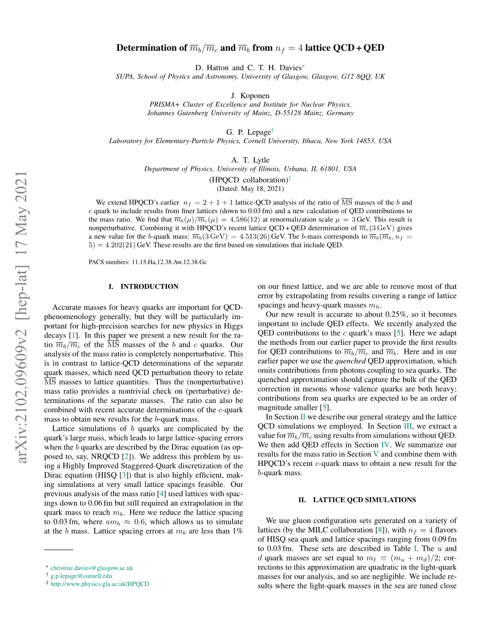 Arxiv:2102.09609V2 [Hep-Lat] 17 May 2021