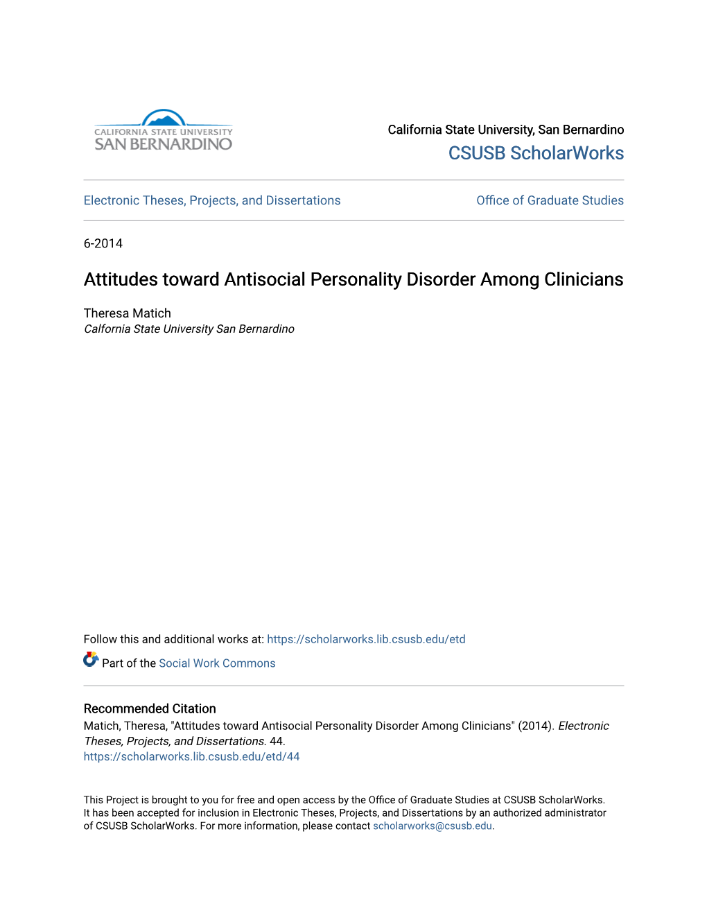 Attitudes Toward Antisocial Personality Disorder Among Clinicians