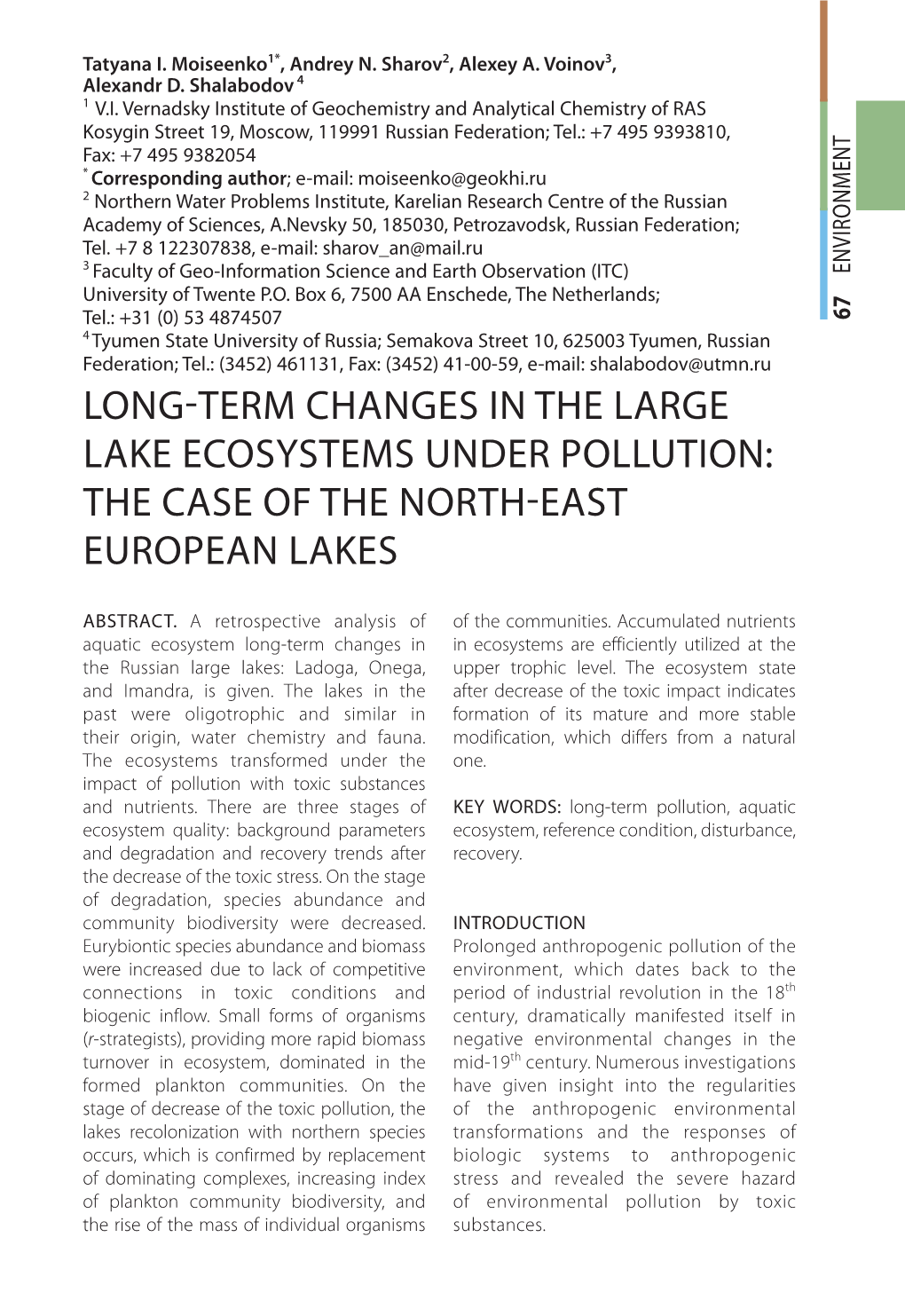 Long-Term Changes in the Large Lake Ecosystems