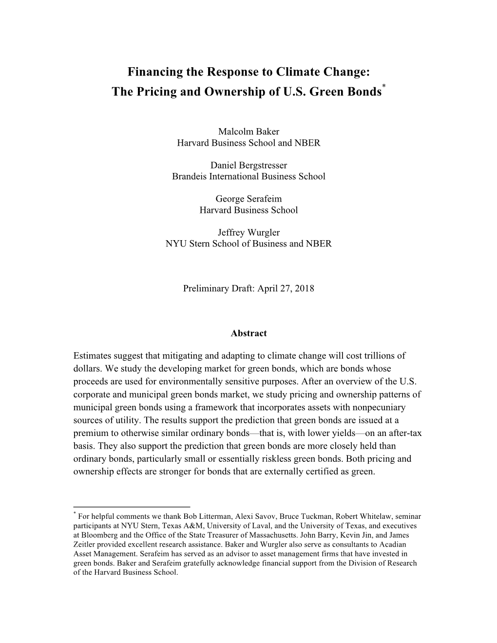 The Pricing and Ownership of US Green Bonds
