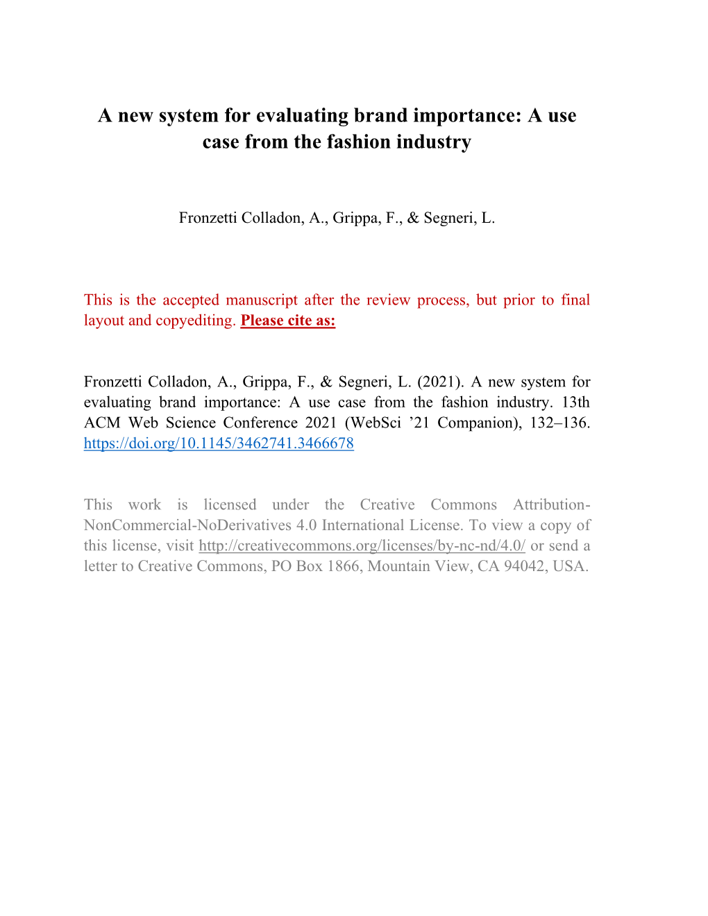 A New System for Evaluating Brand Importance: a Use Case from the Fashion Industry