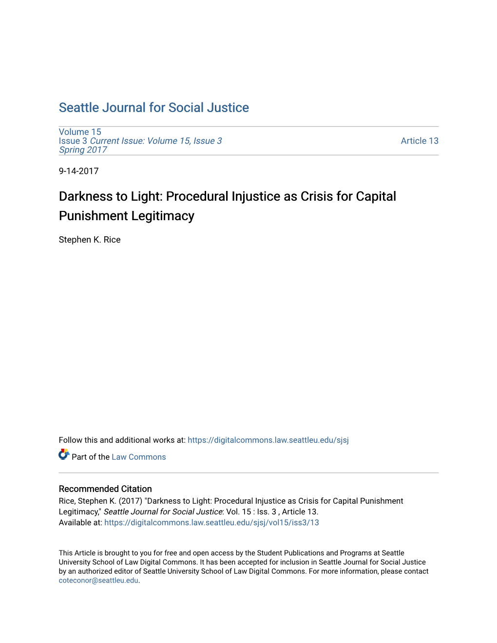 Procedural Injustice As Crisis for Capital Punishment Legitimacy