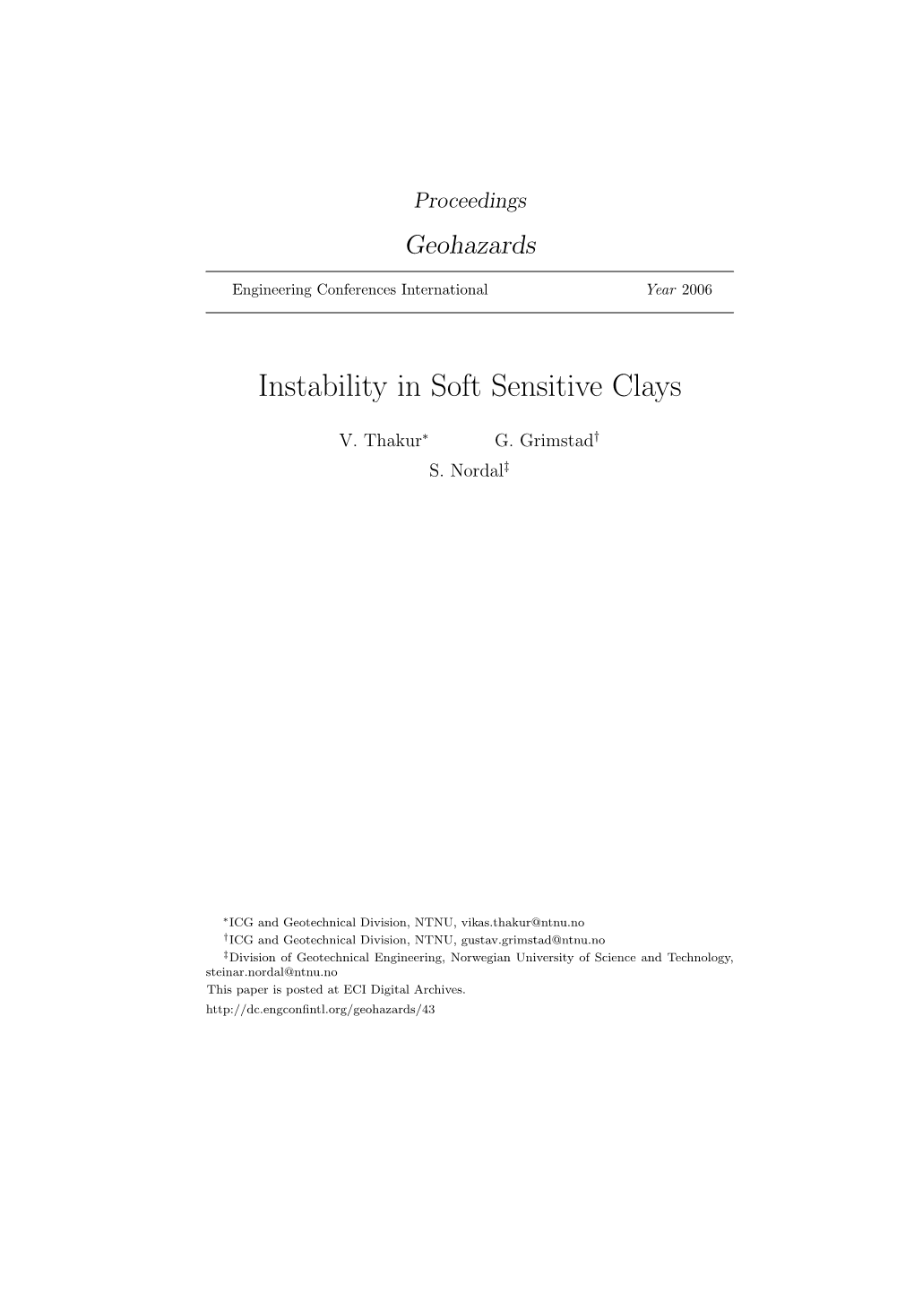 Instability in Soft Sensitive Clays