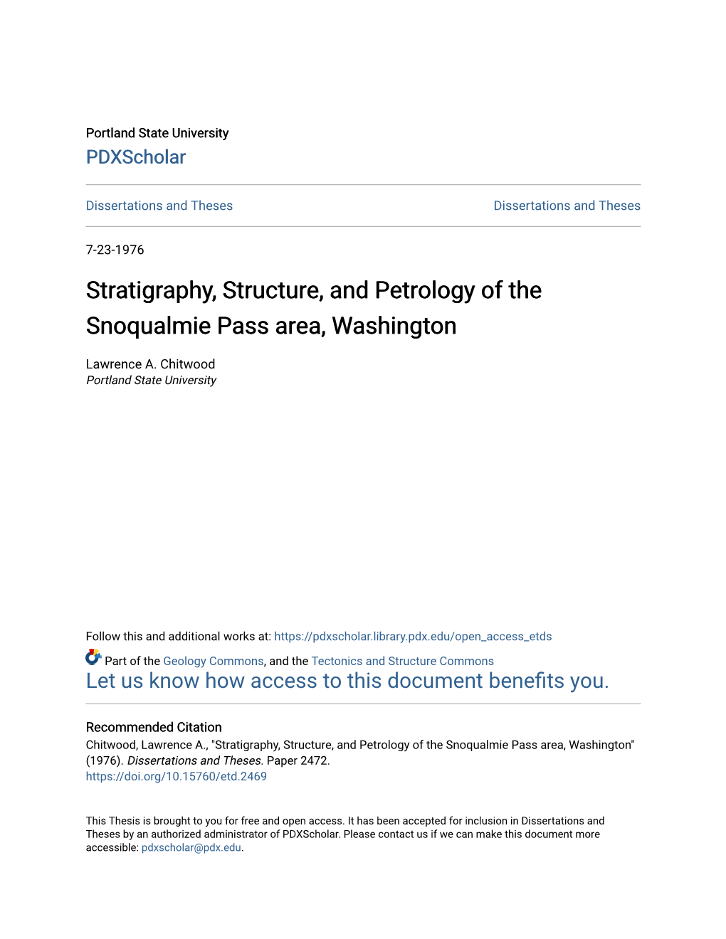 Stratigraphy, Structure, and Petrology of the Snoqualmie Pass Area, Washington