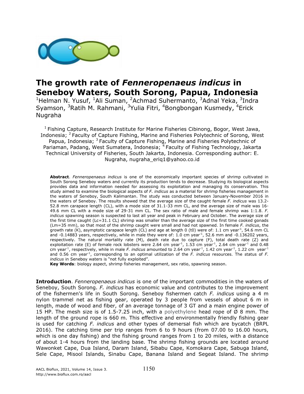 The Growth Rate of Banana Shrimp (Fenneropenaeus Indicus) in Seneboy Waters, South Sorong, Indonesia