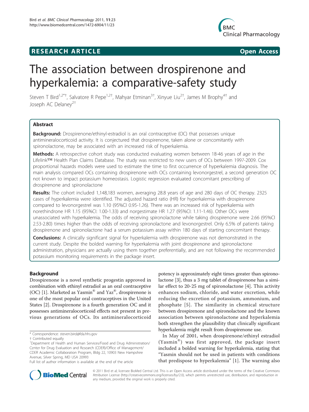 The Association Between Drospirenone and Hyperkalemia