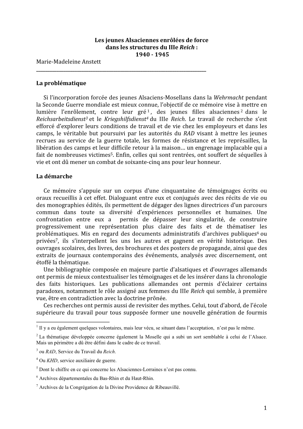 1 Les Jeunes Alsaciennes Enrôlées De Force Dans Les Structures Du Iiie Reich : 1940