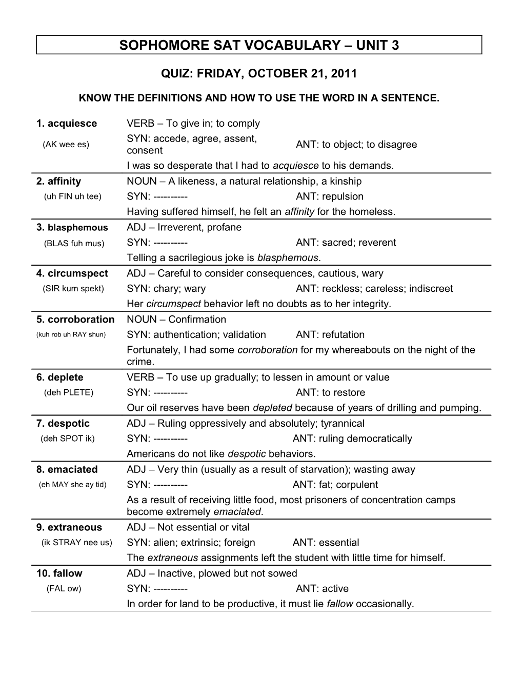 Sat Vocabulary Unit 1 s1