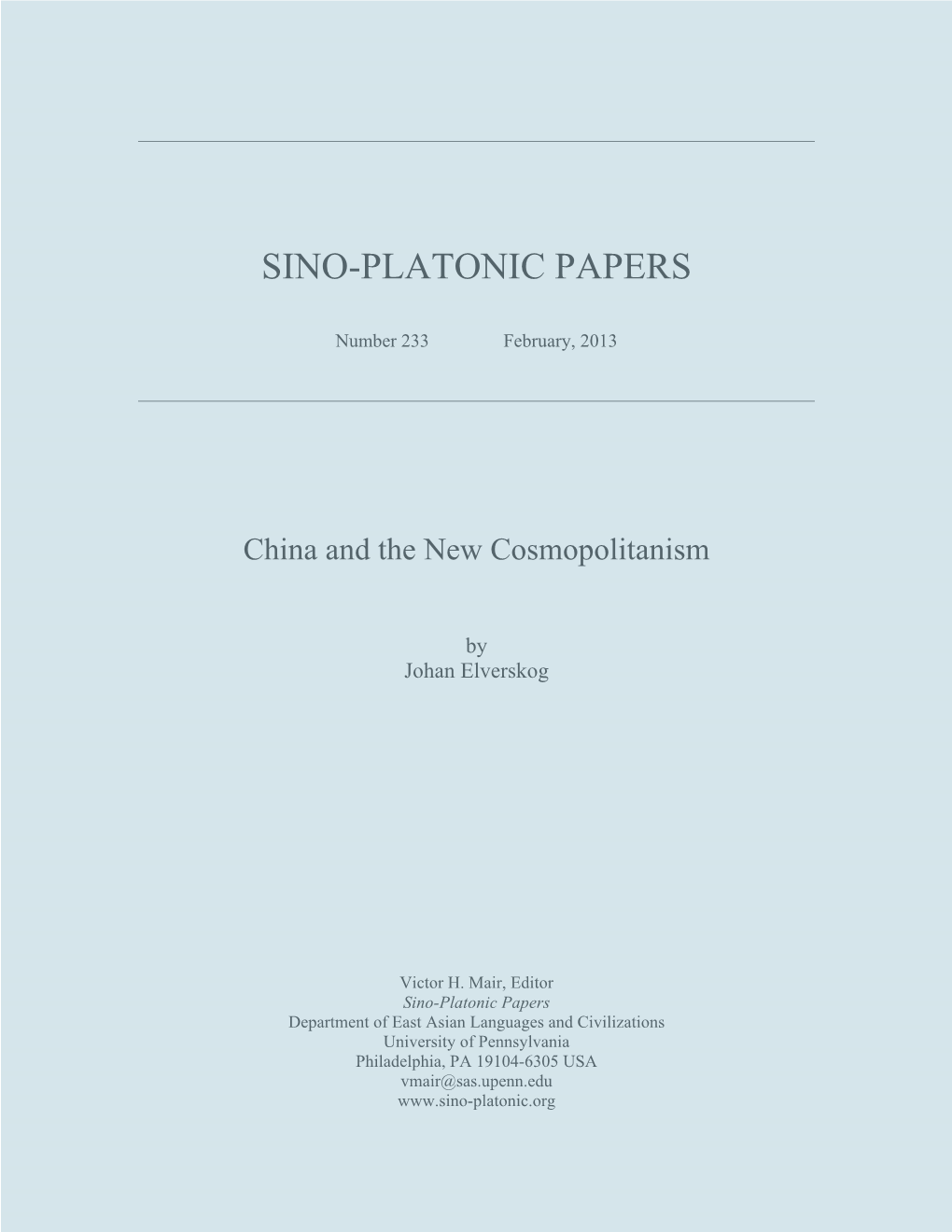 China and the New Cosmopolitanism