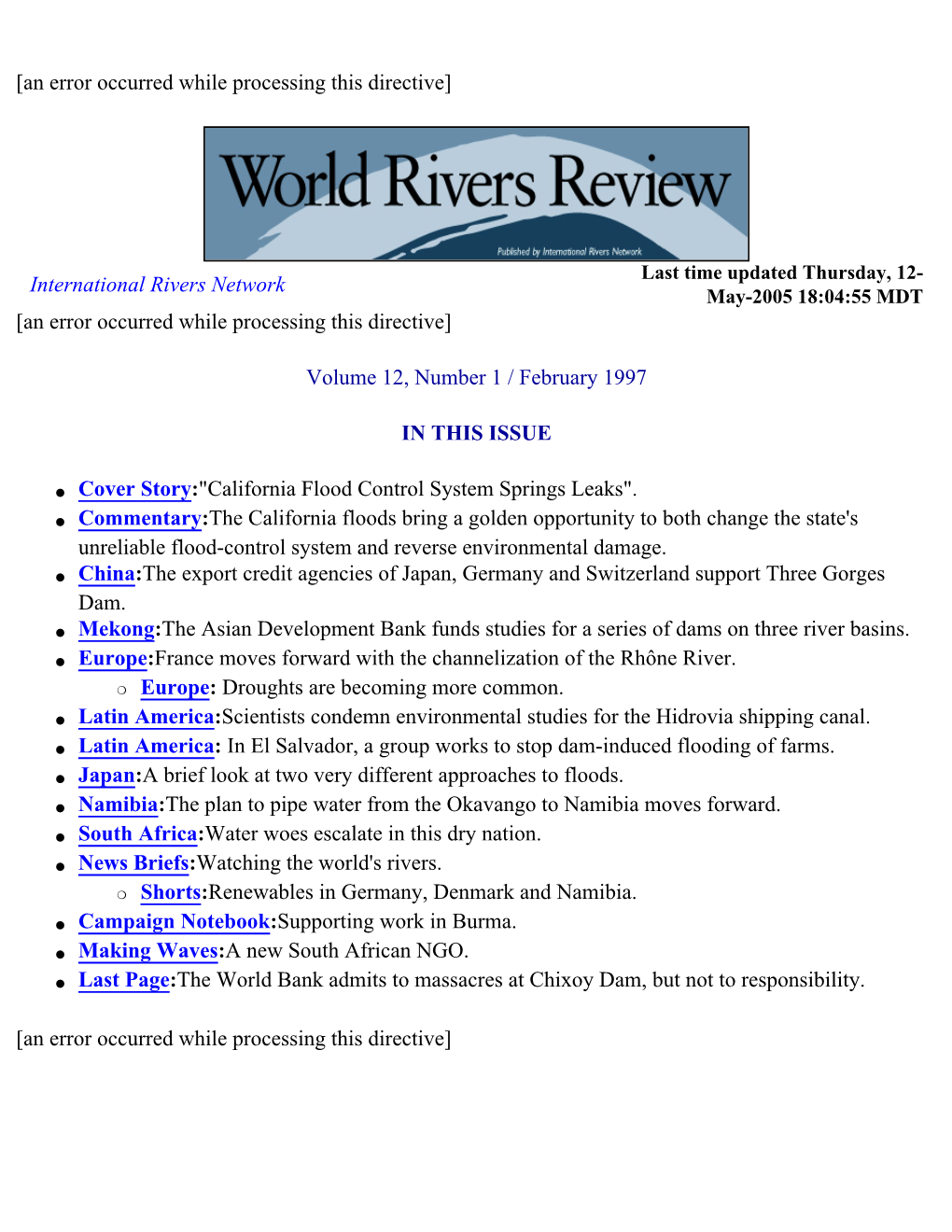 World Rivers Review, February 1997