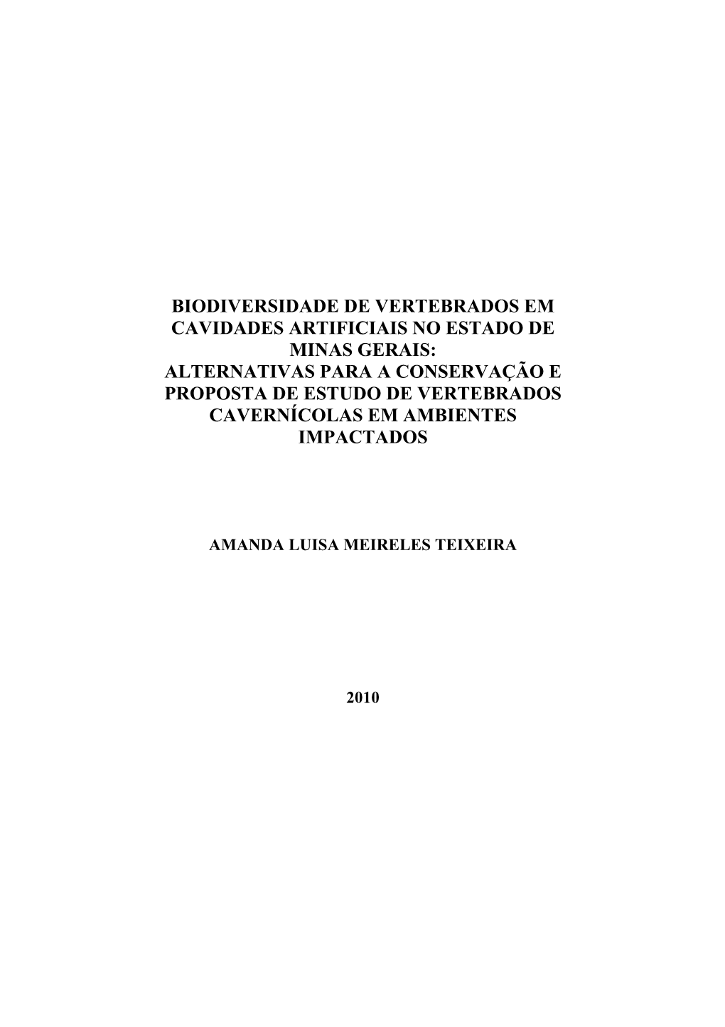 Biodiversidade De Vertebrados Em Cavidades