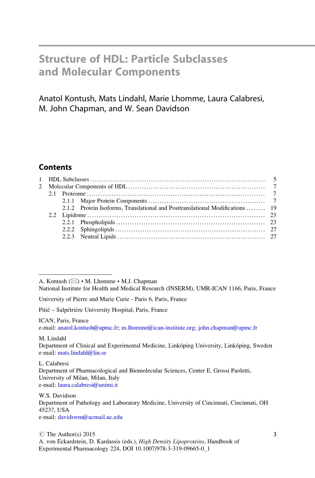 Structure of HDL: Particle Subclasses and Molecular Components