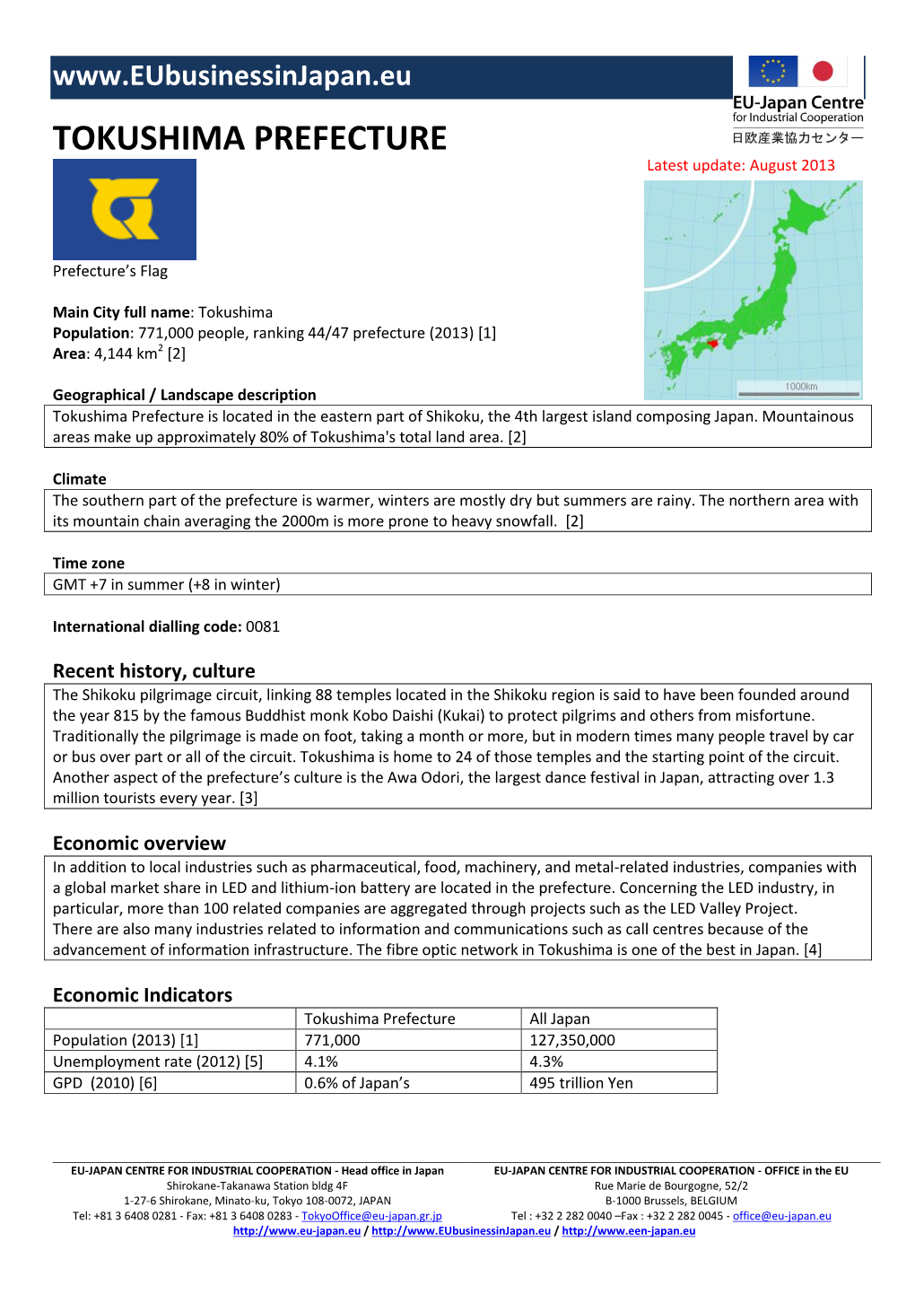 TOKUSHIMA PREFECTURE Latest Update: August 2013