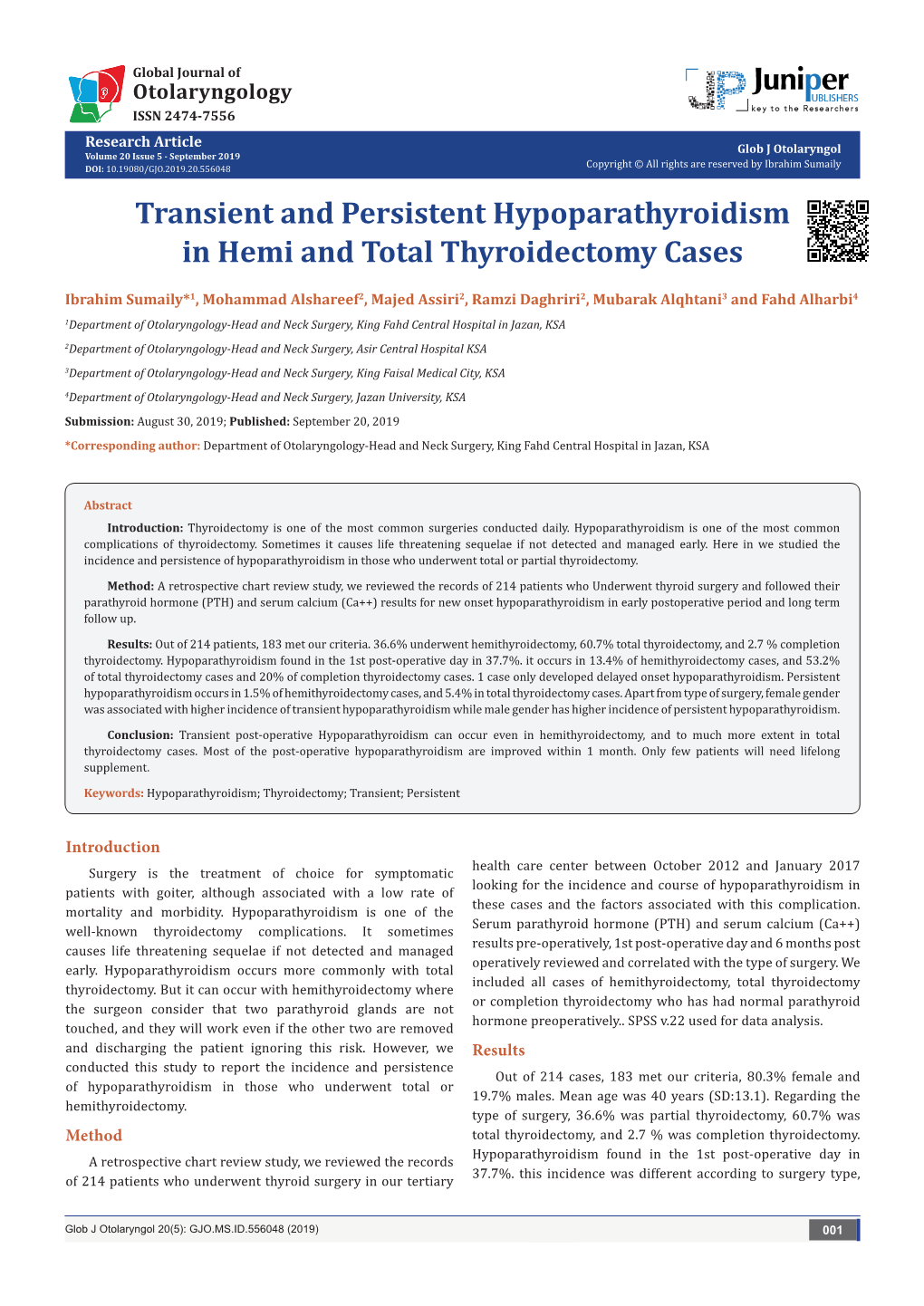 Transient and Persistent Hypoparathyroidism in Hemi and Total Thyroidectomy Cases