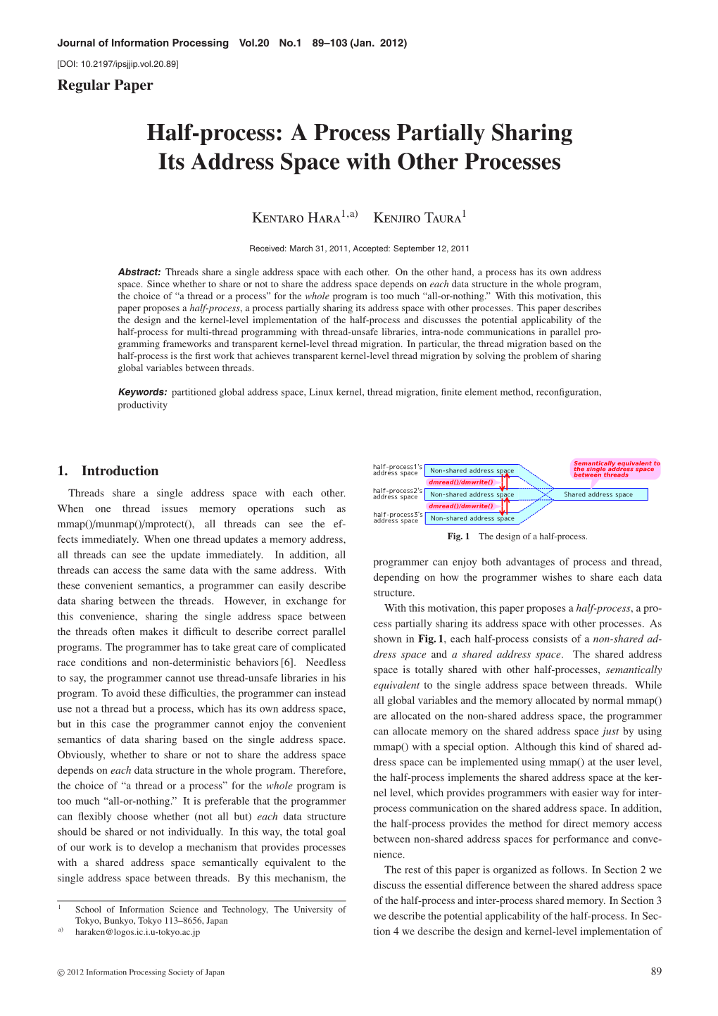 A Process Partially Sharing Its Address Space with Other Processes