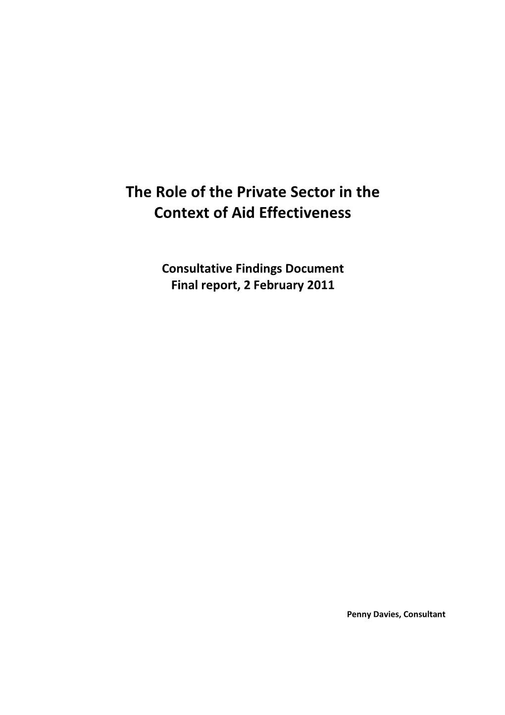 The Role of the Private Sector in the Context of Aid Effectiveness