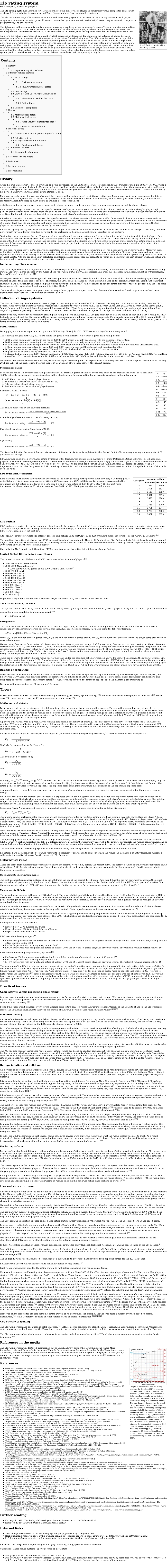 Elo Rating System from Wikipedia, the Free Encyclopedia