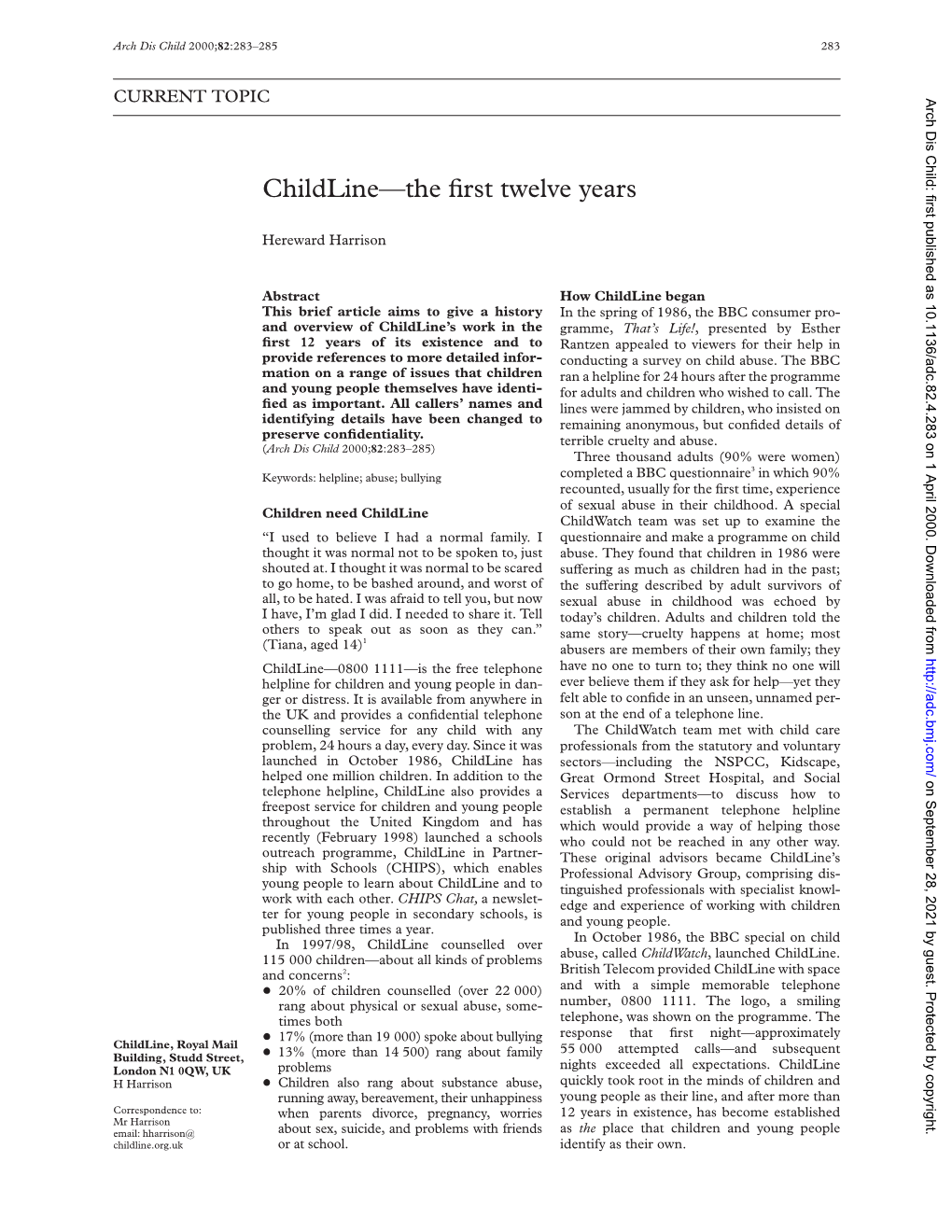 Childline—The First Twelve Years