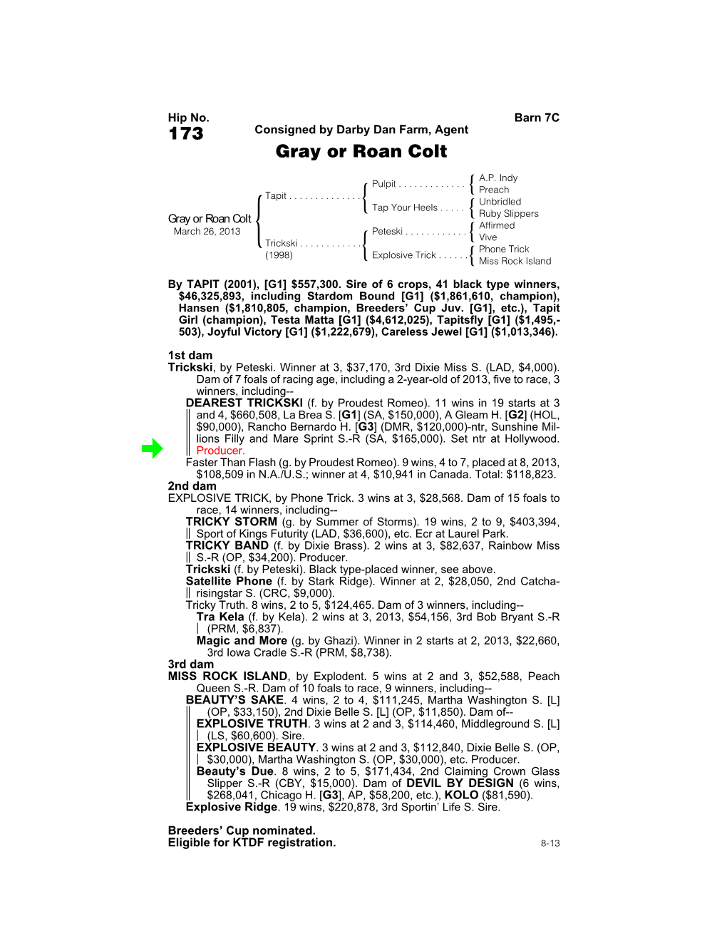 173 Consigned by Darby Dan Farm, Agent Gray Or Roan Colt