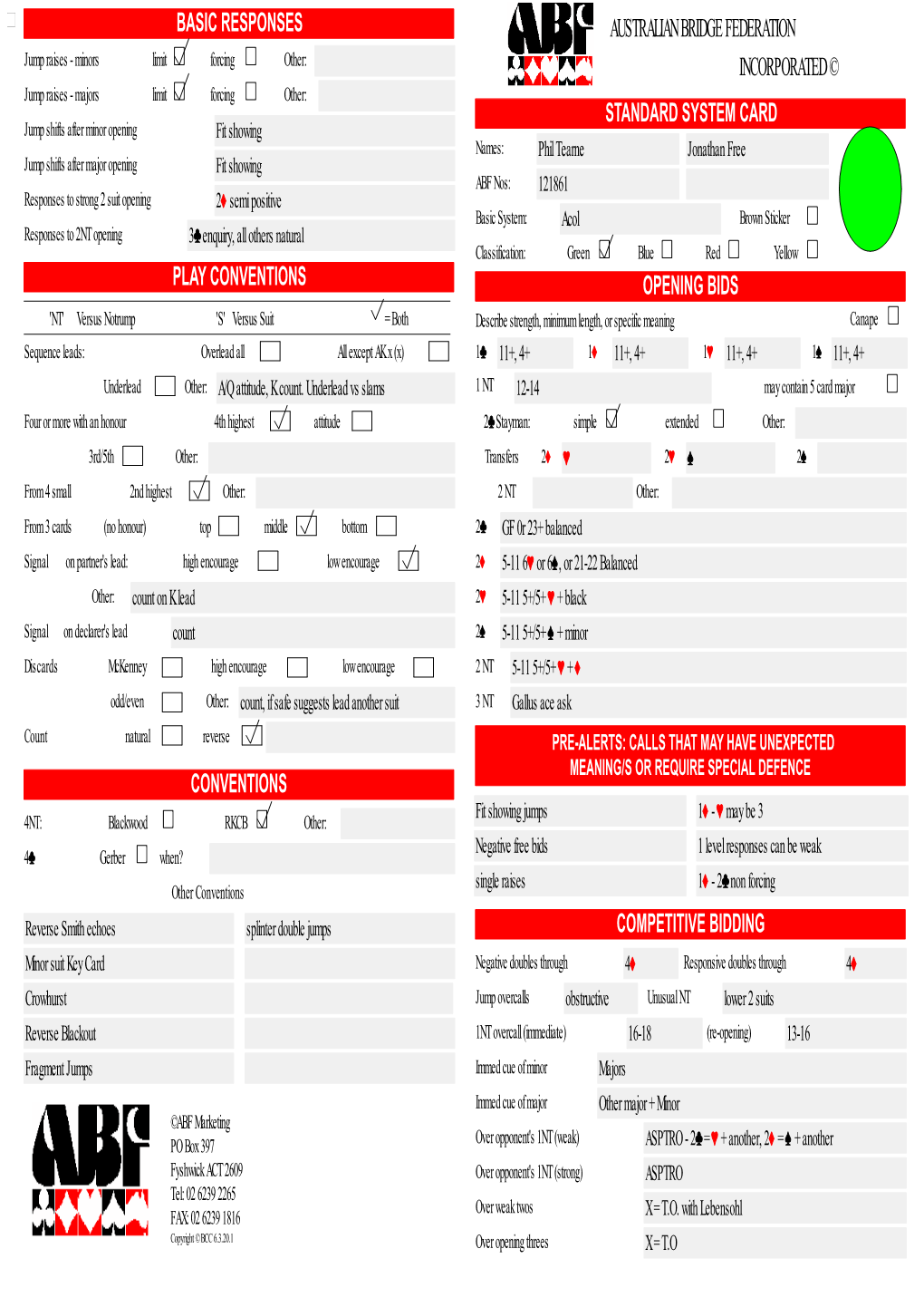 Convention Card Editor