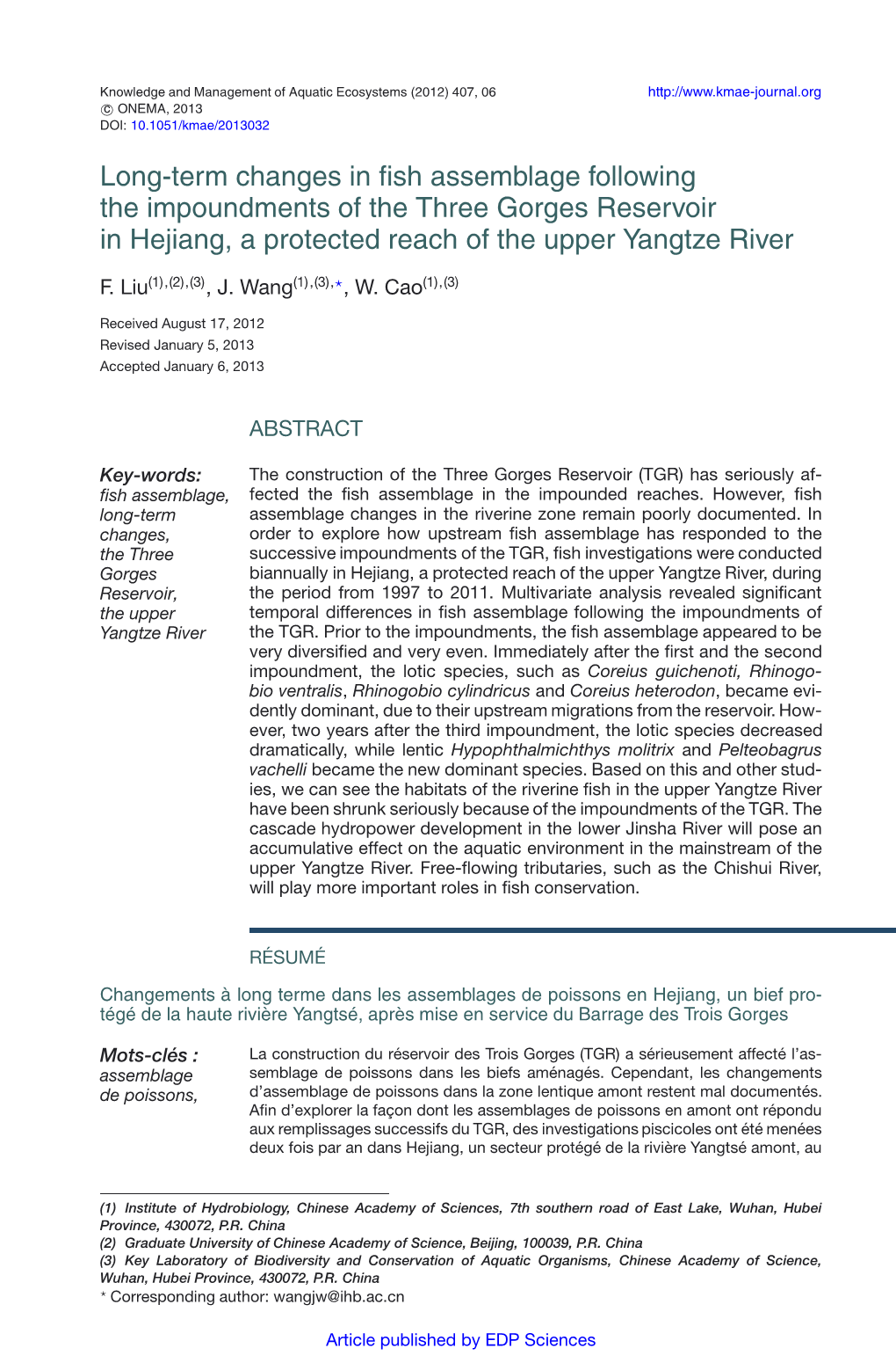 Long-Term Changes in Fish Assemblage Following The