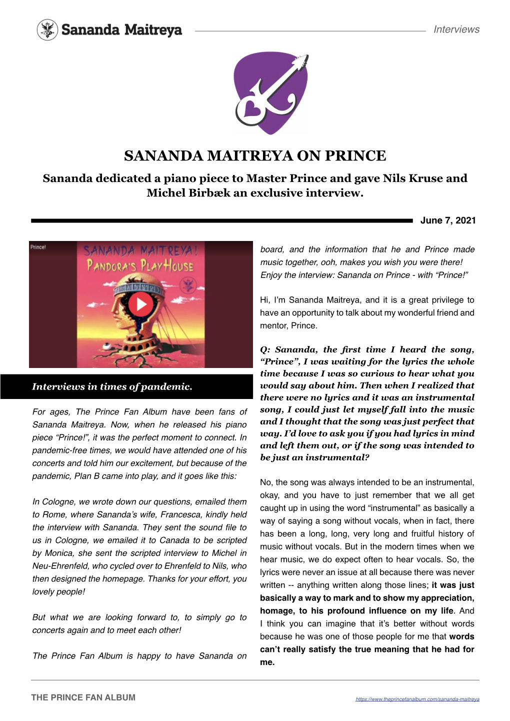 THE PRINCE FAN ALBUM – Sananda Maitreya on Prince