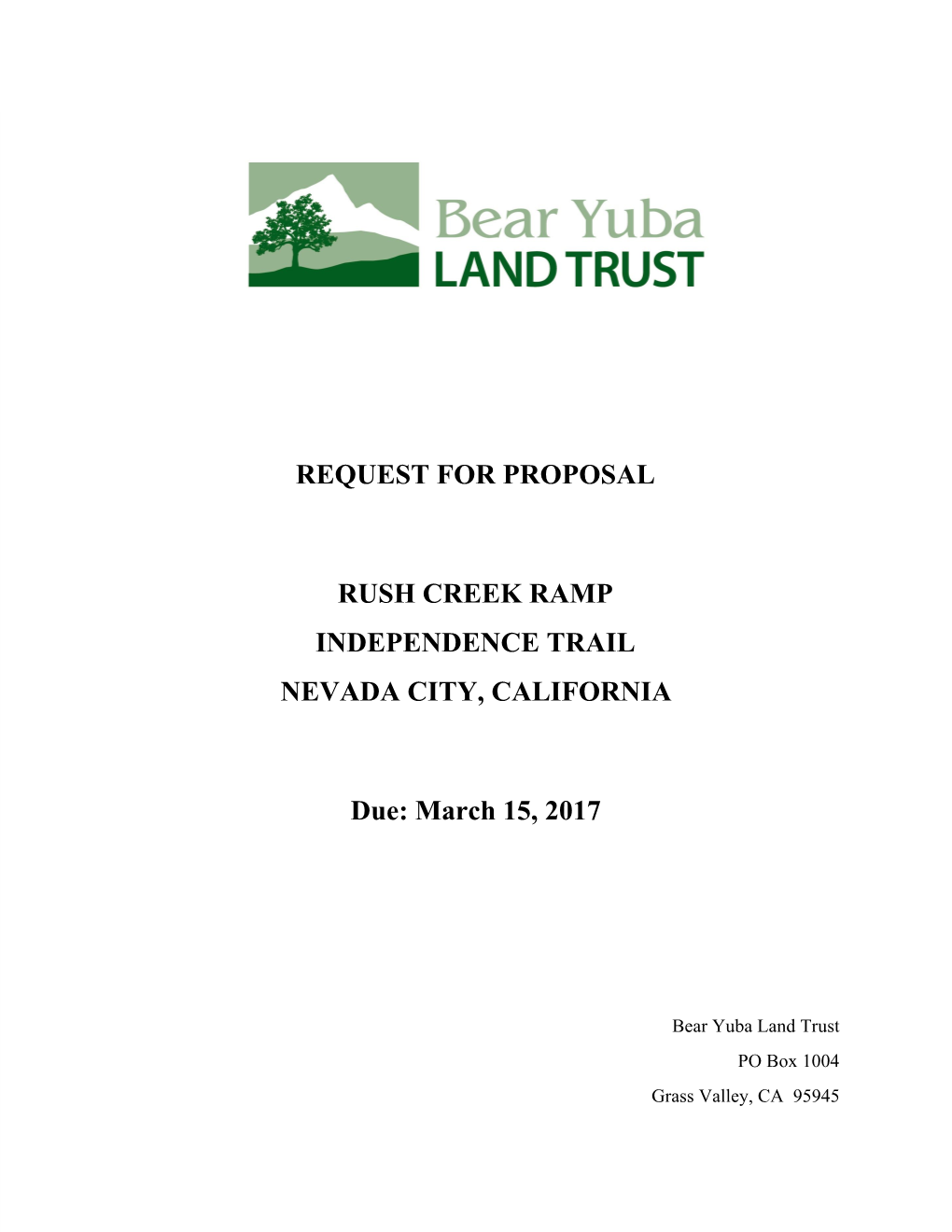 Request for Proposal Rush Creek Ramp Independence