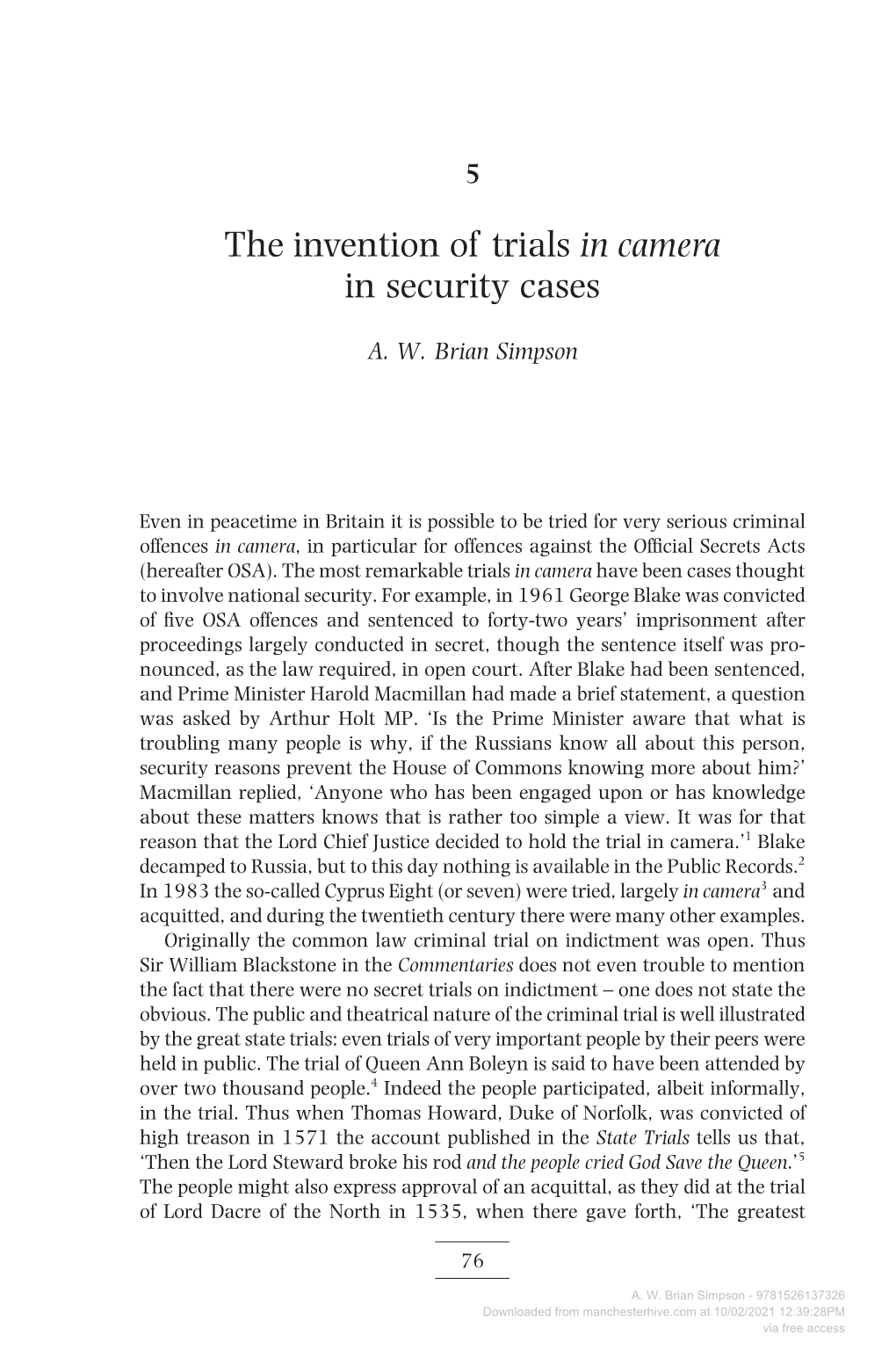The Invention of Trials in Camera in Security Cases