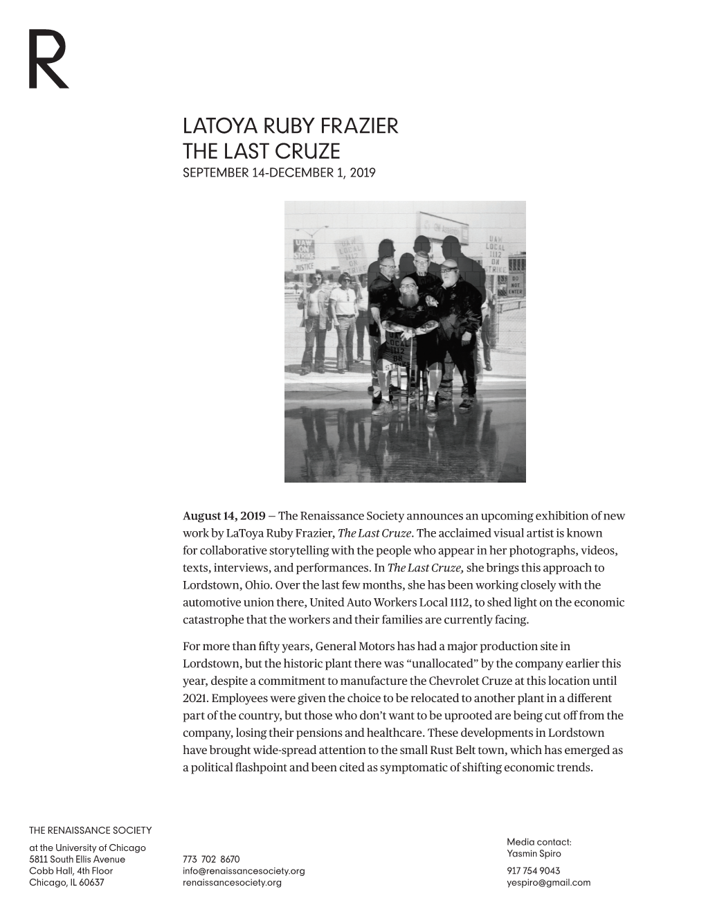 Latoya Ruby Frazier the Last Cruze September 14-December 1, 2019