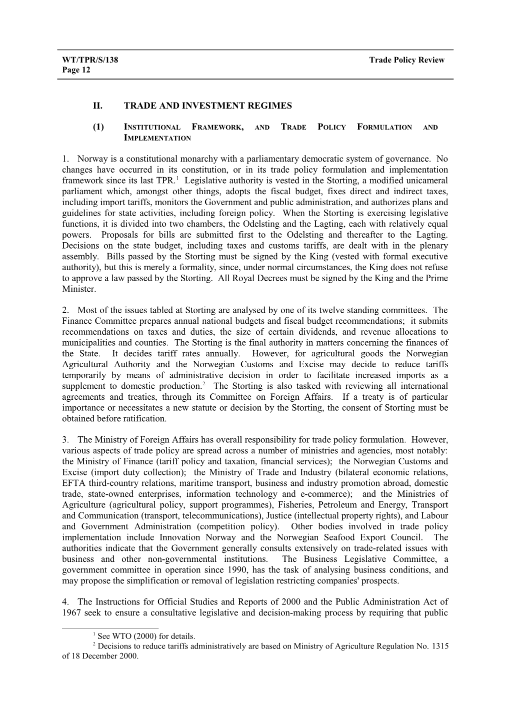 II. Trade and Investment Regimes