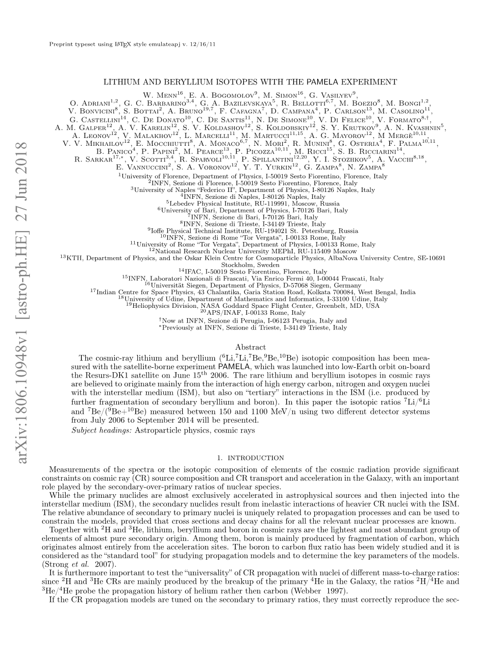 Arxiv:1806.10948V1 [Astro-Ph.HE] 27 Jun 2018 3 Since Propagation Studying for Th Tool” (Strong “Standard Sites