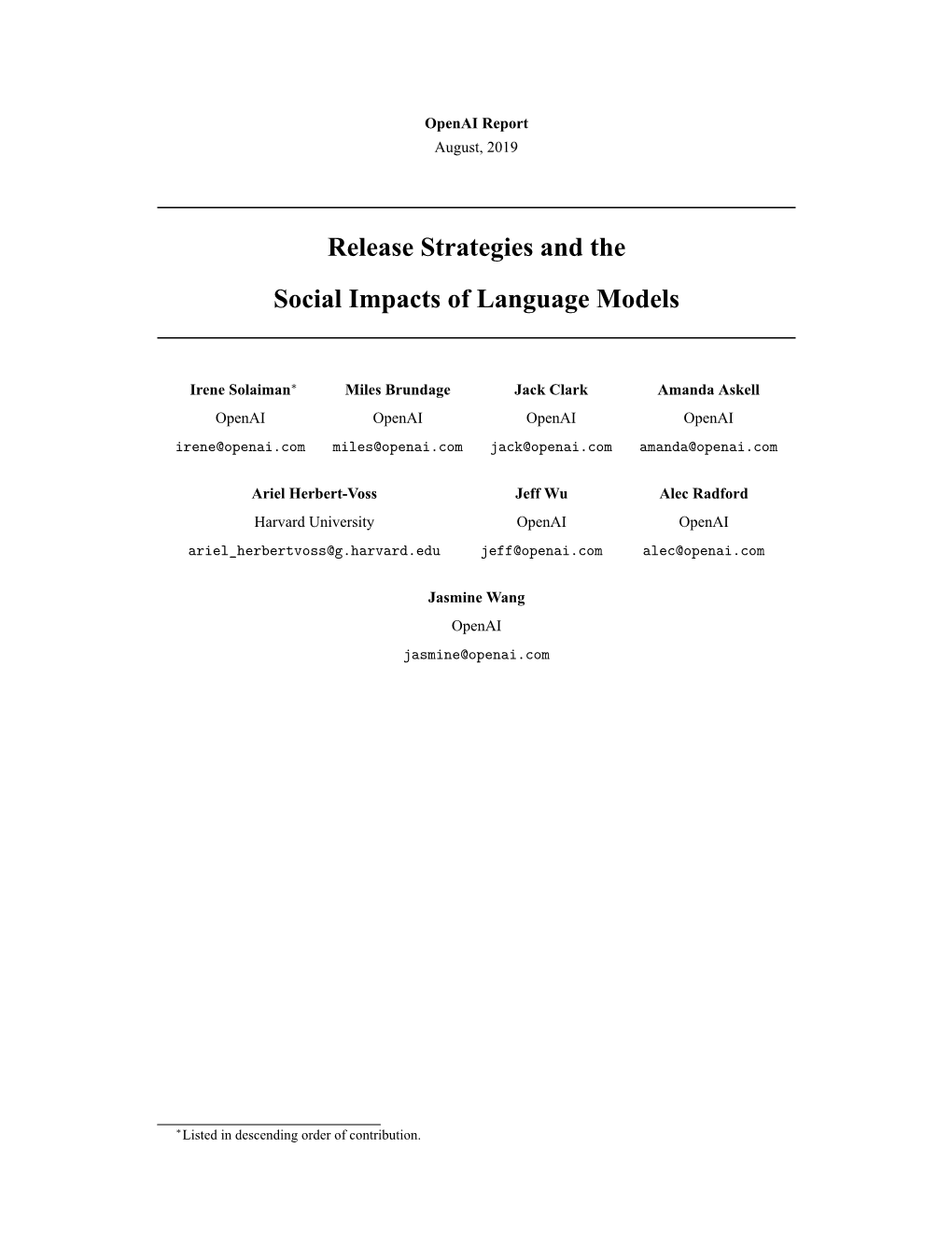 Release Strategies and the Social Impacts of Language Models