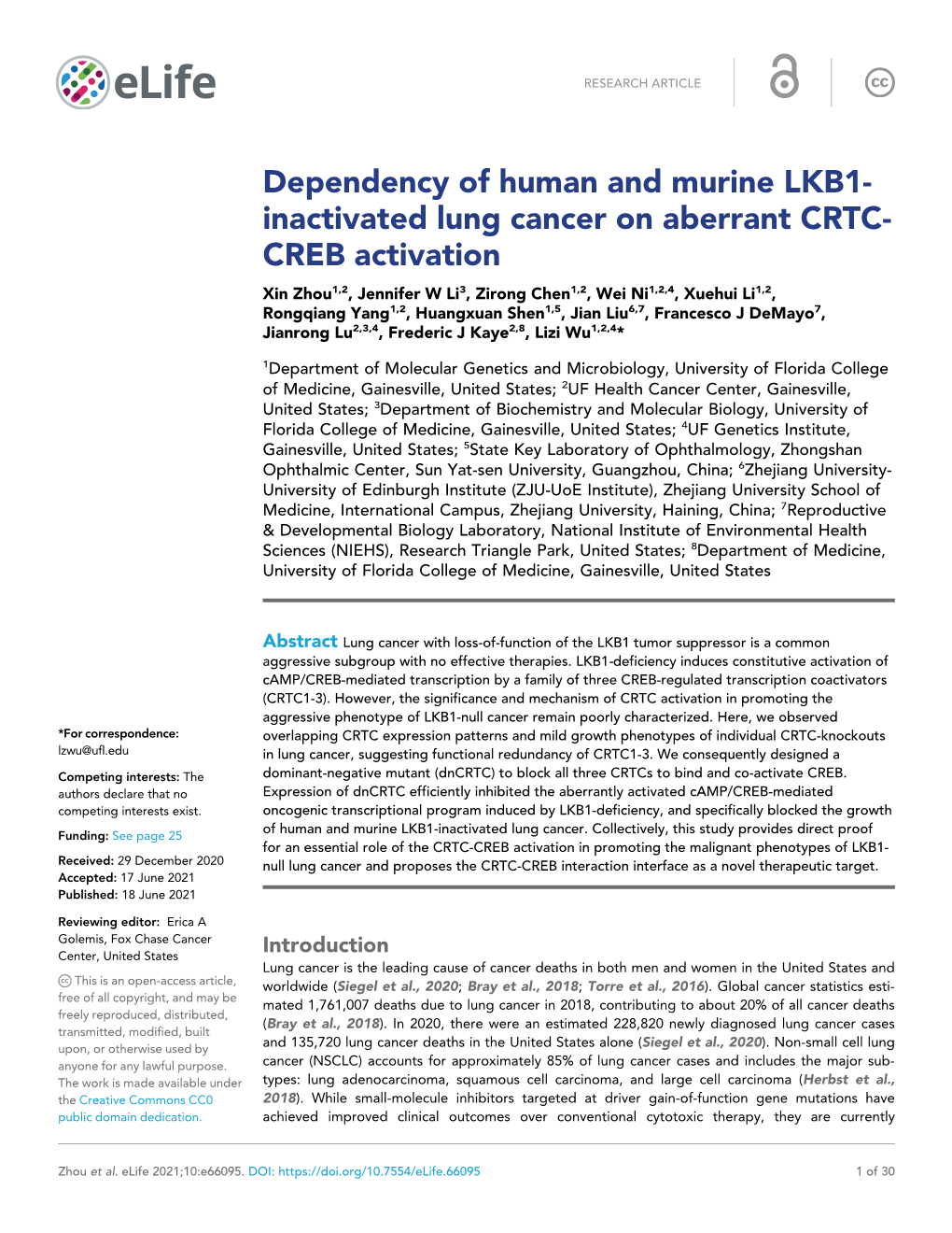 Inactivated Lung Cancer on Aberrant CRTC- CREB Activation