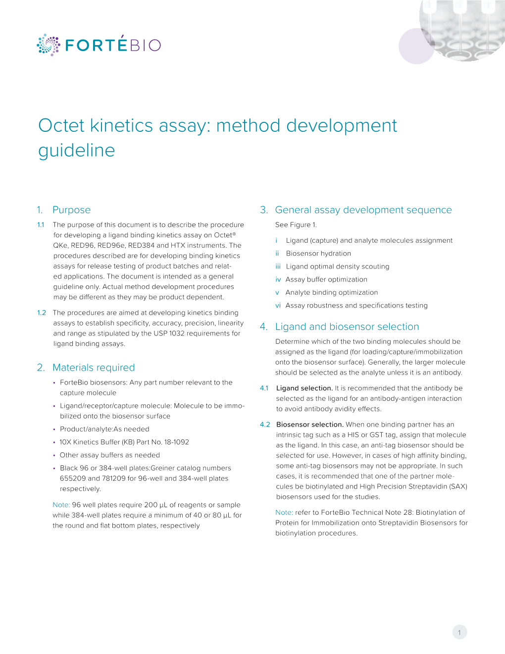 Octet Kinetics Assay: Method Development Guideline | Fortebio