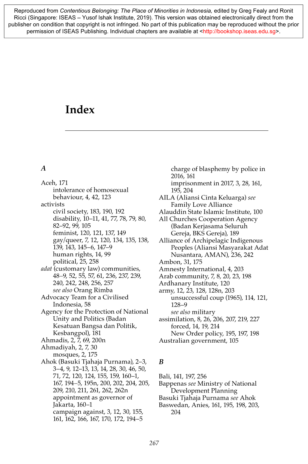 267 Aceh, 171 Intolerance of Homosexual Behaviour, 4, 42, 123